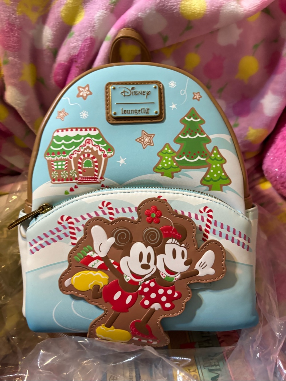 Loungefly Disney Mickey and Minnie Ice Skating  (Gingerbread Scented) Backpack